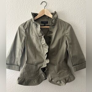 Beautiful olive ruffle front jacket.